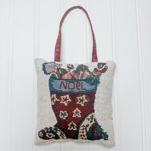 Vintage Needlepoint Stocking Noel Pillow Door Hanger | Vintage Christmas